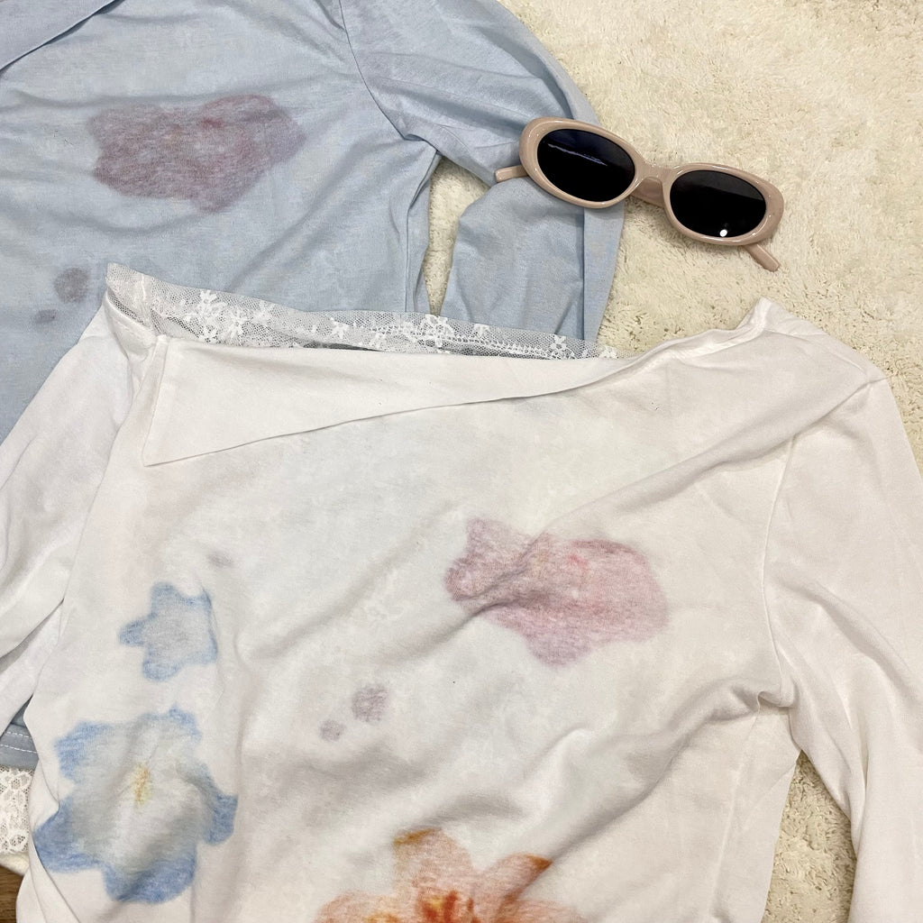 LT003 假两件蕾丝斜肩上衣｜Ready stock 现货