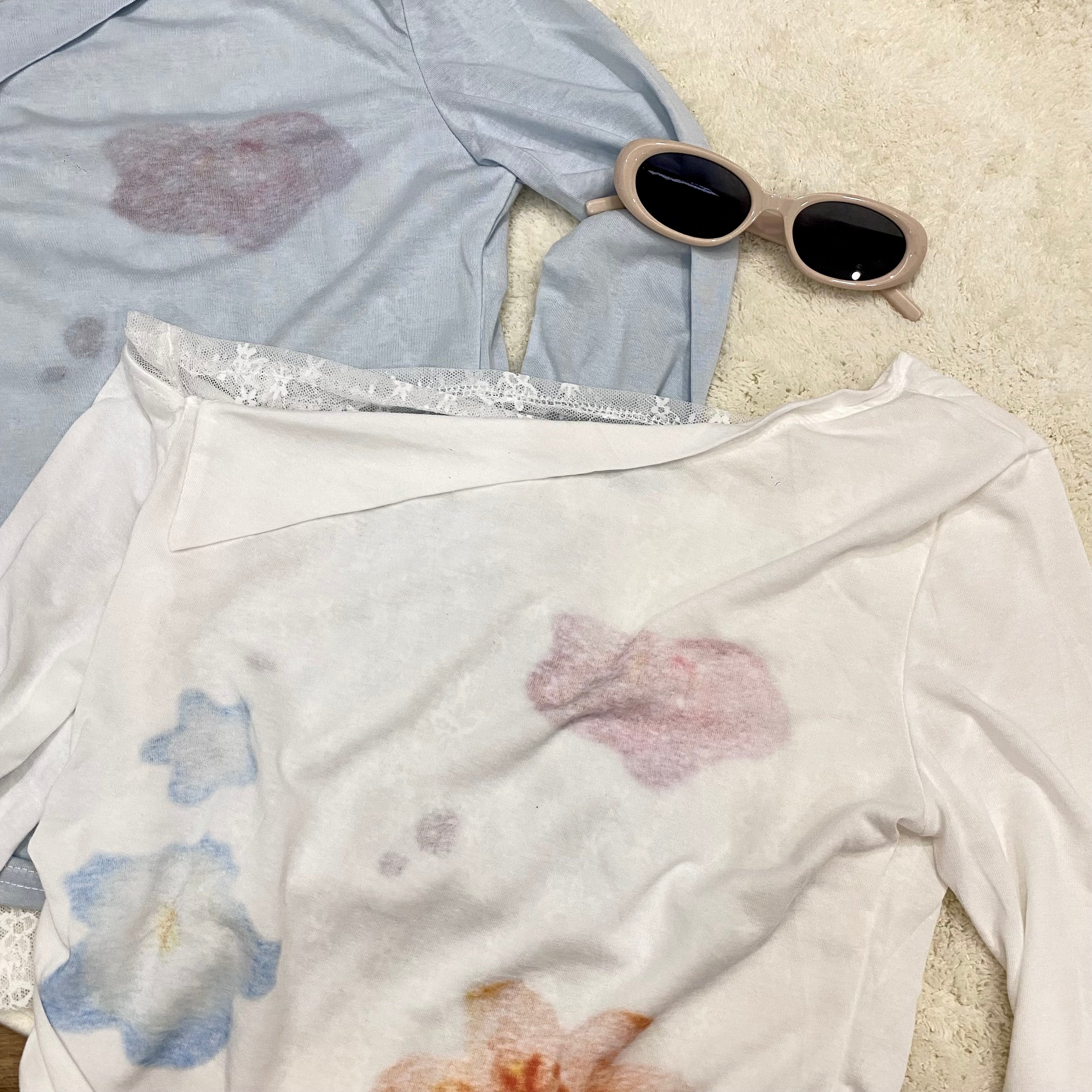 LT003 假两件蕾丝斜肩上衣｜Ready stock 现货