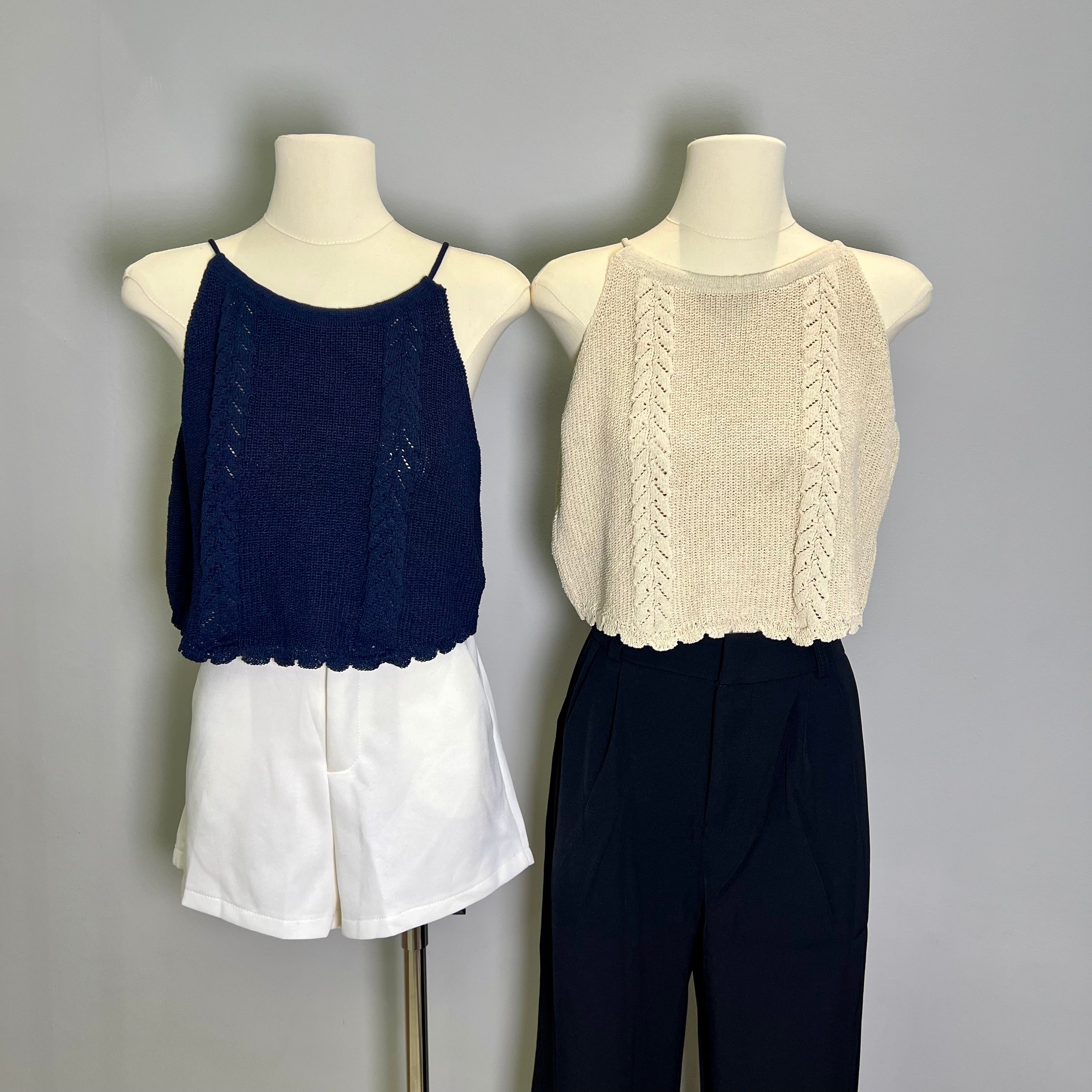 B021 气质挂脖绑带针织上衣｜Ready stock 现货