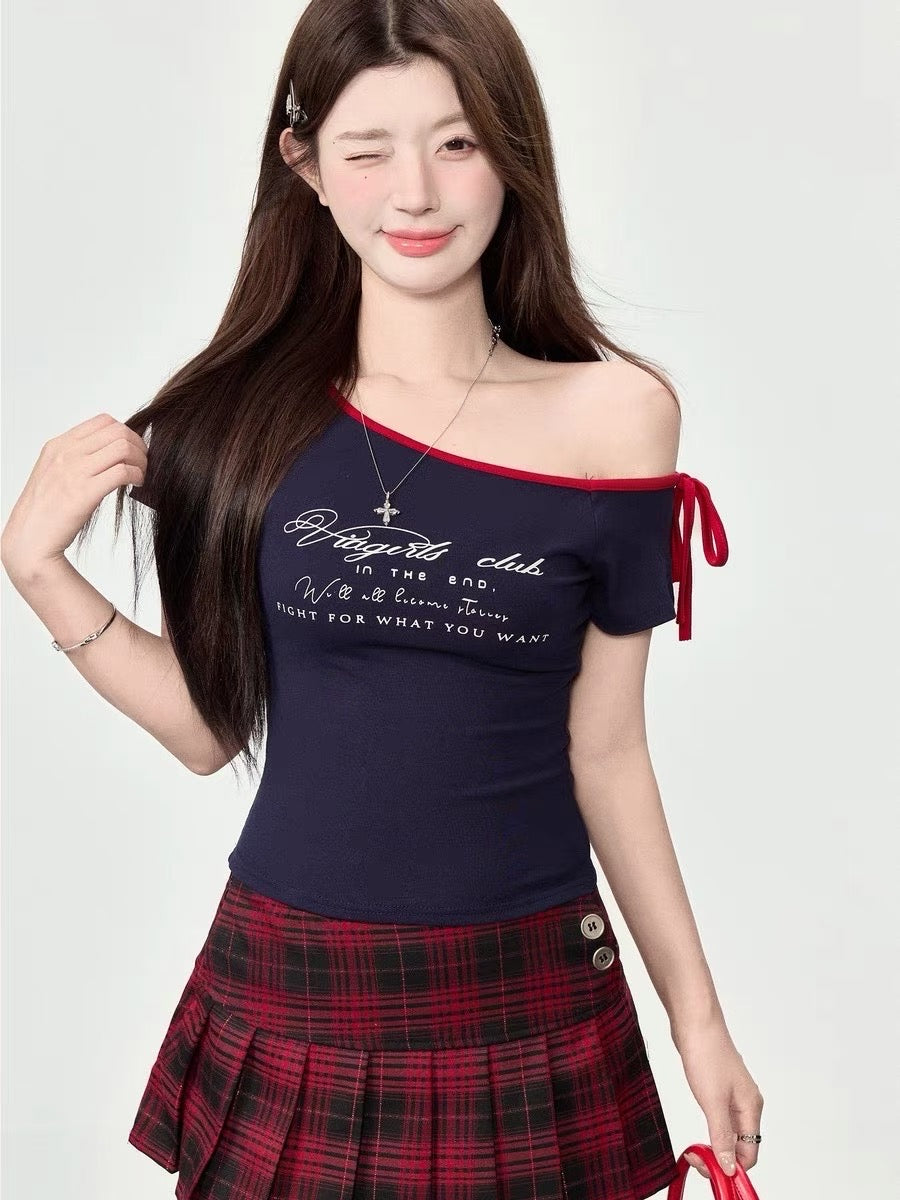 T005 元气少女斜肩蝴蝶结T｜Ready stock 现货