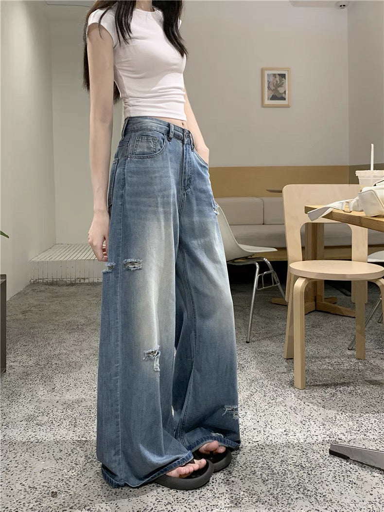 LP002 超百搭柔软面料牛仔阔腿长裤｜Ready Stock 现货