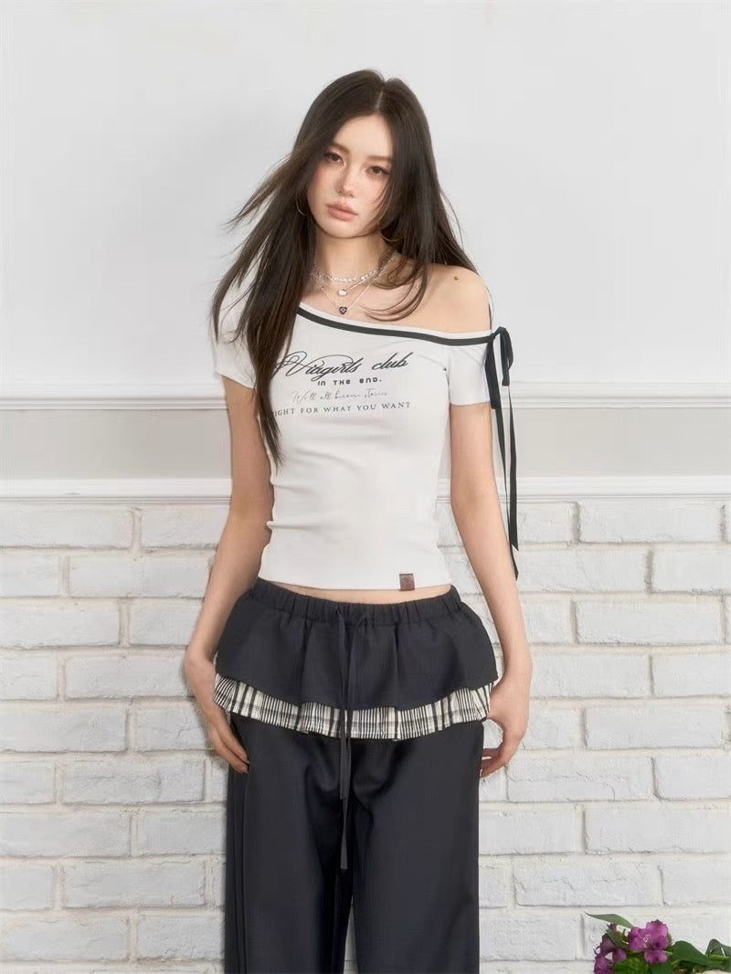 T005 元气少女斜肩蝴蝶结T｜Ready stock 现货