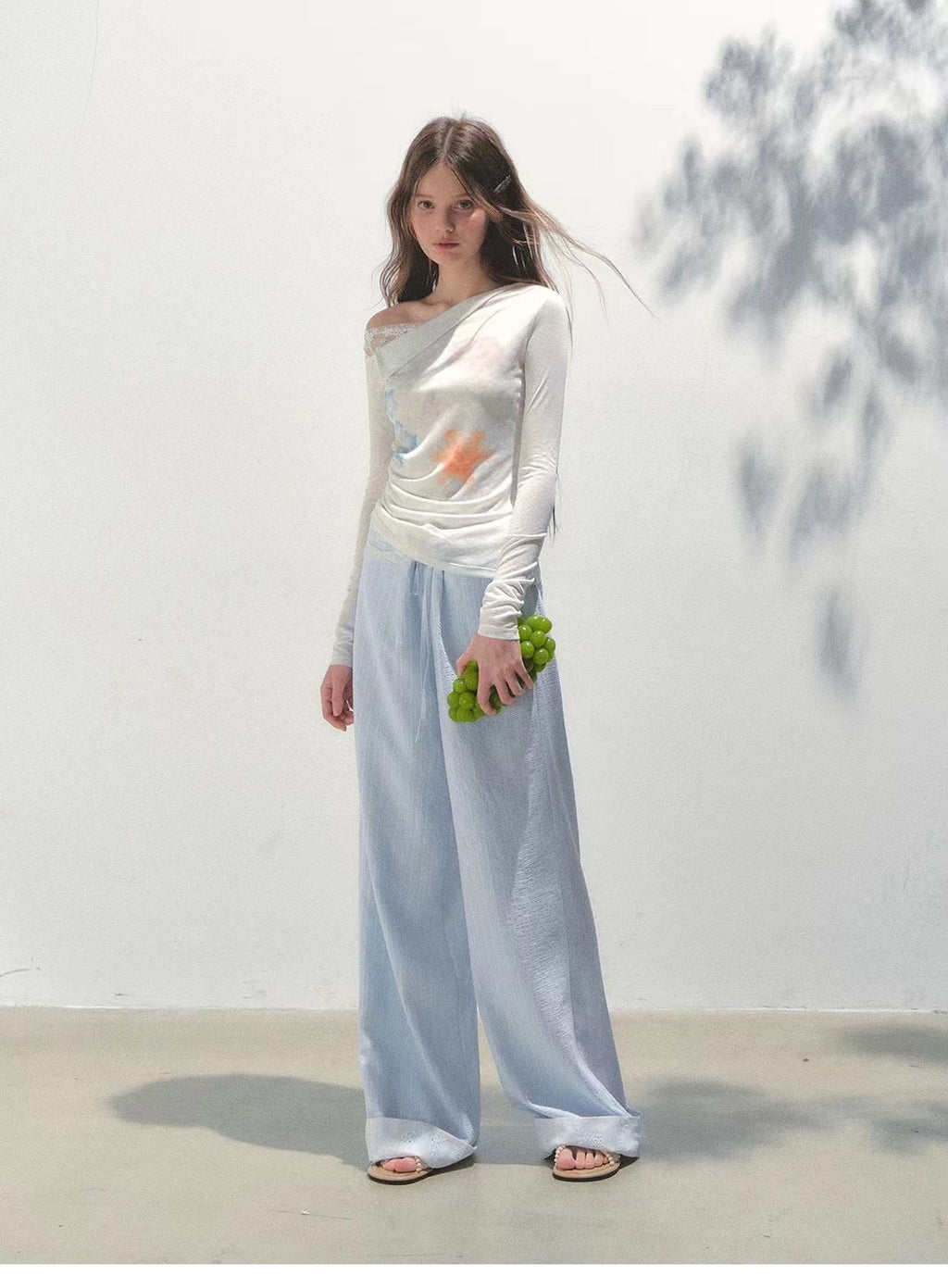 LT003 假两件蕾丝斜肩上衣｜Ready stock 现货