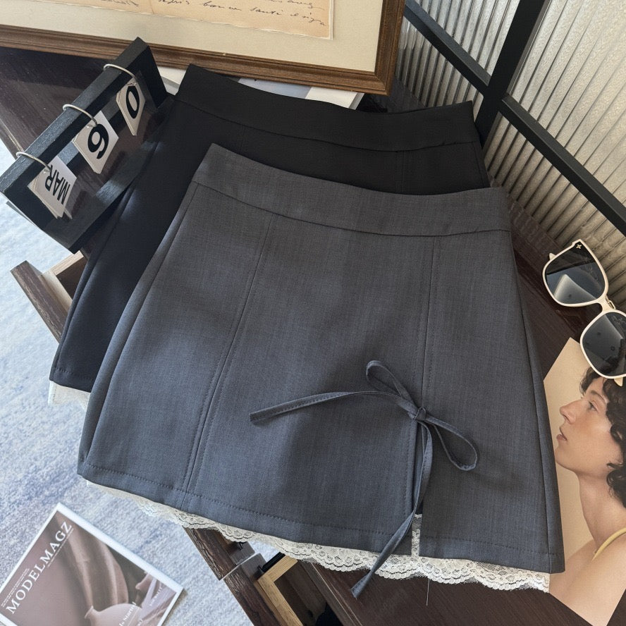 SS001 蝴蝶结开叉蕾丝边短裙｜Ready stock 现货