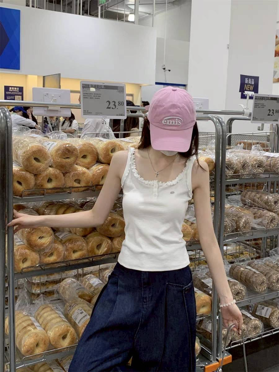 B013 木耳边小标无袖上衣 ｜Ready Stock 现货