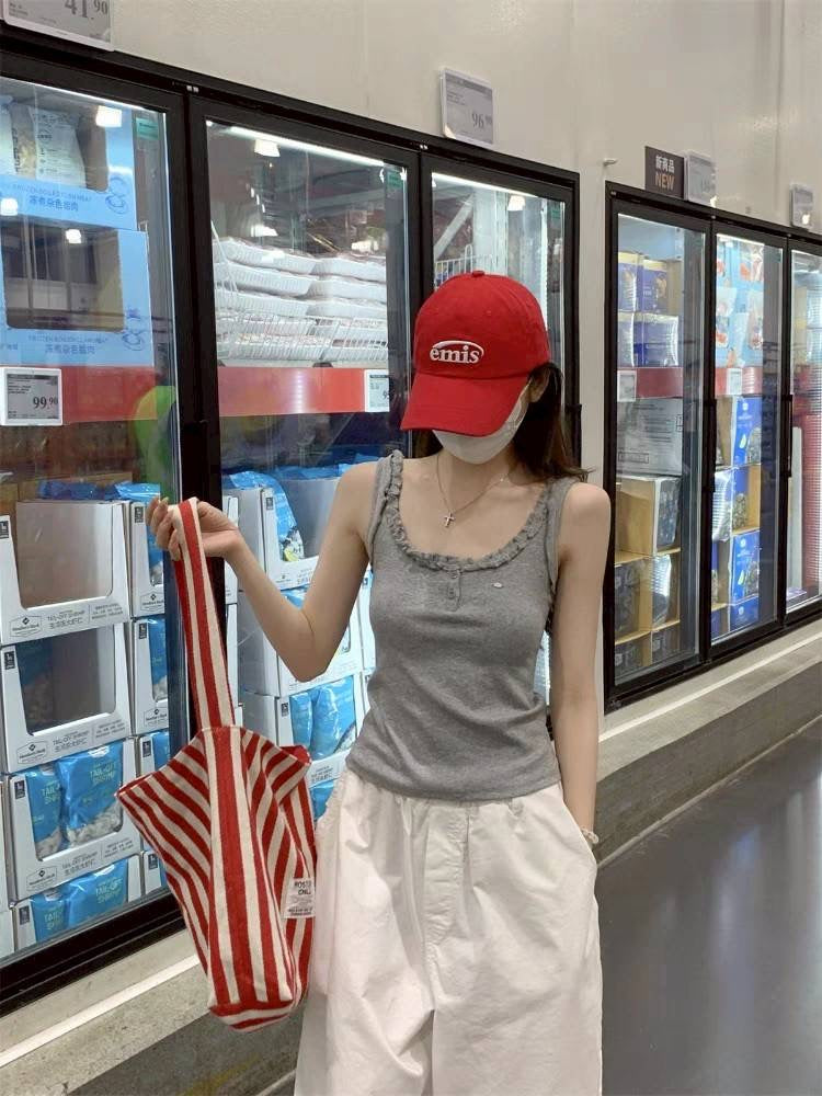 B013 木耳边小标无袖上衣 ｜Ready Stock 现货