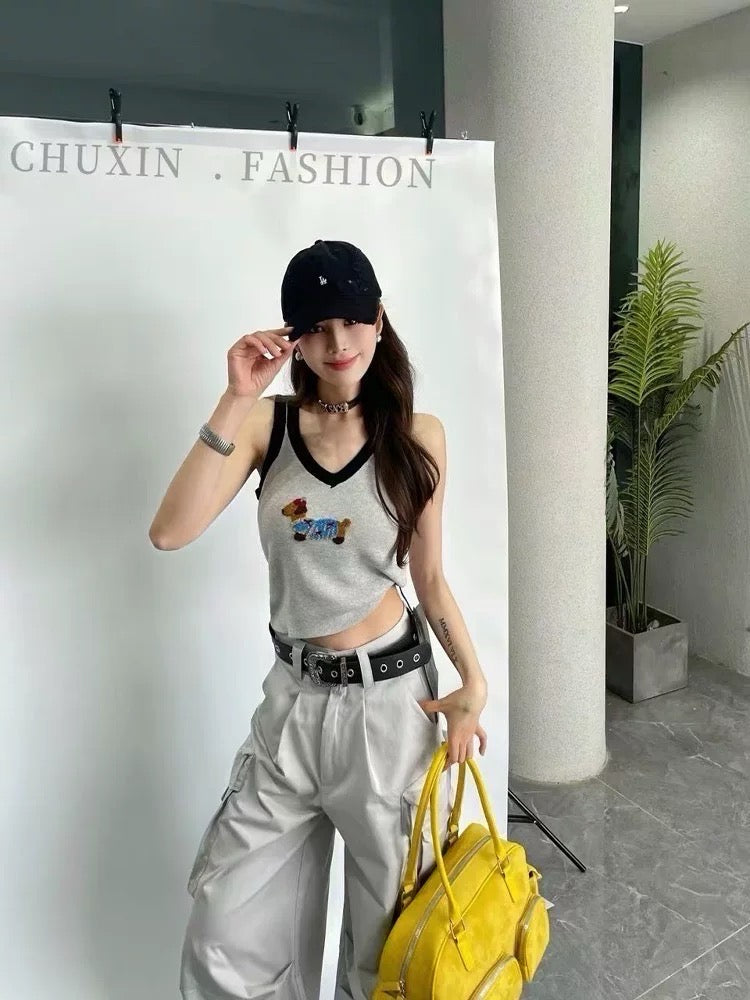 B019 刺绣腊肠狗针织上衣｜Ready Stock 现货