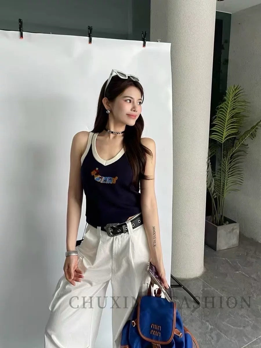 B019 刺绣腊肠狗针织上衣｜Ready Stock 现货