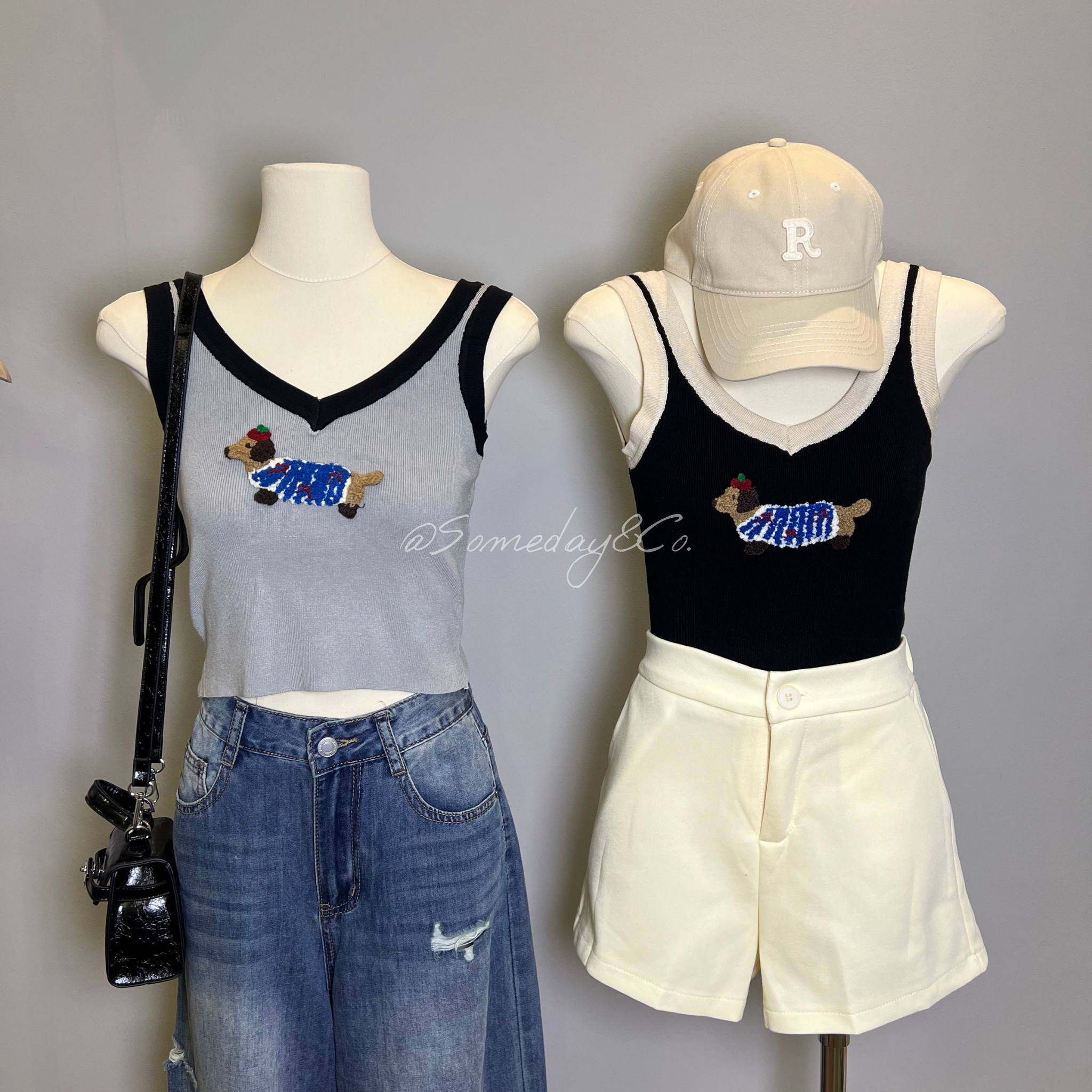 B019 刺绣腊肠狗针织上衣｜Ready Stock 现货