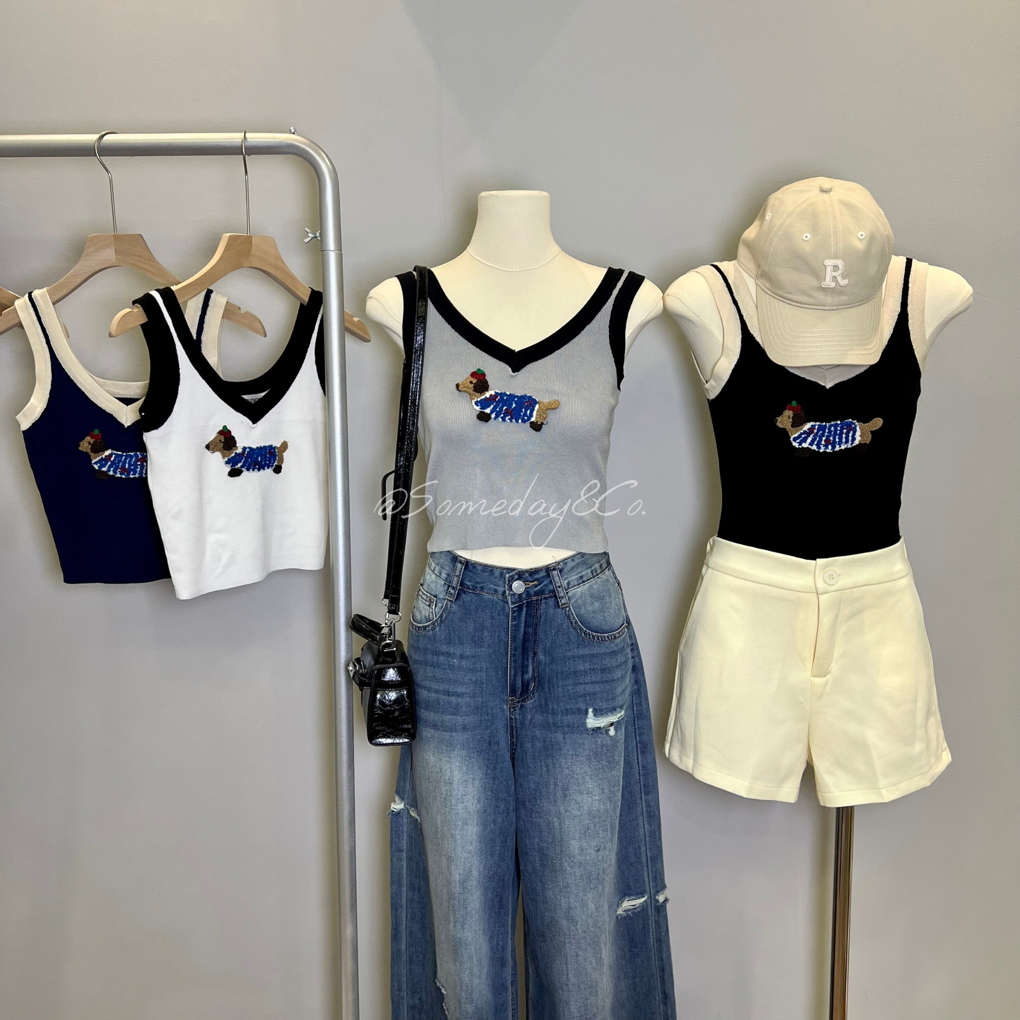 B019 刺绣腊肠狗针织上衣｜Ready Stock 现货